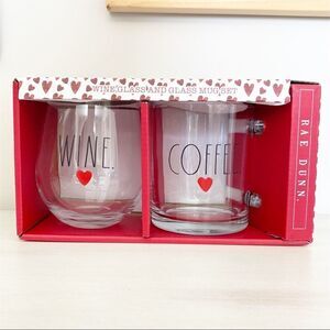 NWT Rae Dunn Boxed Stemless Wine Glass and Glass Mug Set